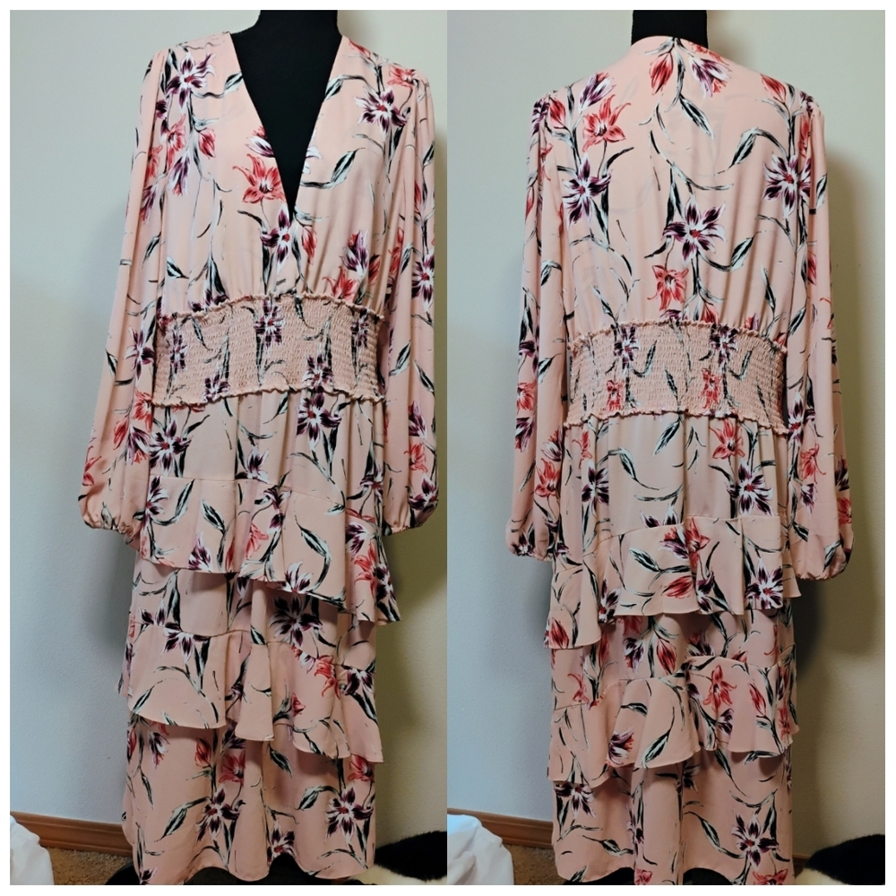 Free Press Pink Floral Long Sleeve Dress